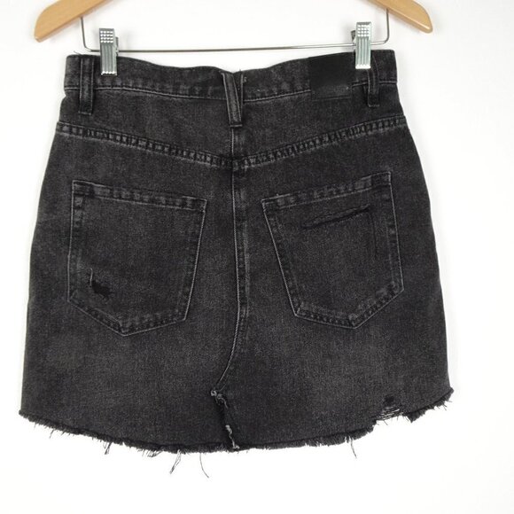 Free People Denim Mini Skirt Size 28 Black Button Fly Brea Boho Raw Hem - Picture 4 of 11